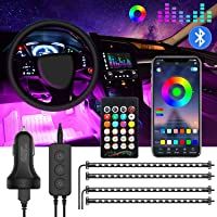 Jinhuaxin Luz Interior Coche- 72 LED Tiras LED Coche- 16 Color DIY Música Tiras Coche- Luz LED coche Interior Tira…
